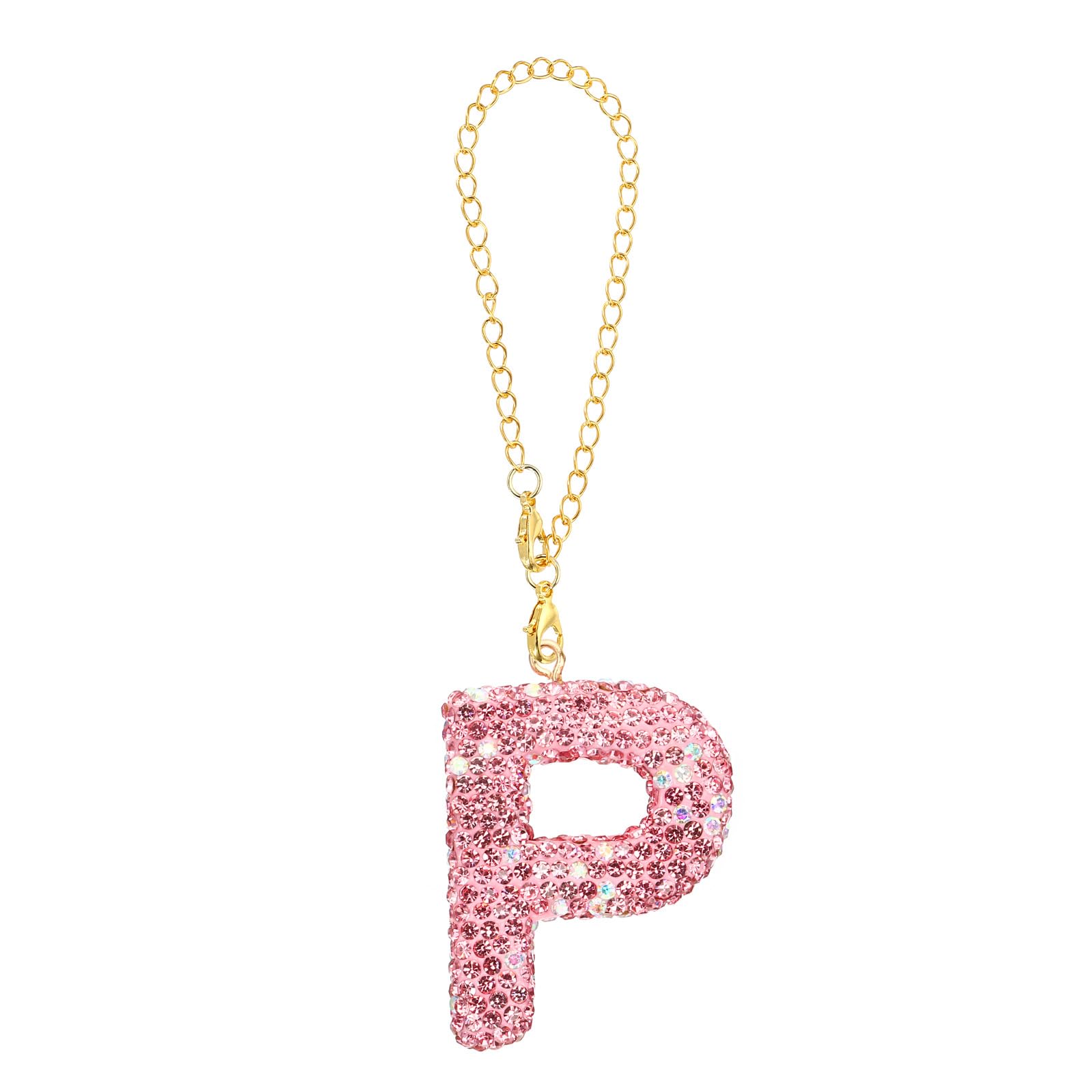 PATIKIL Initial Letter Charm, Letter P Charm with Pink Rhinestones Decorative Alphabet KeyChain Pendants for Beach Bag DIY Craft, Pink — image 1