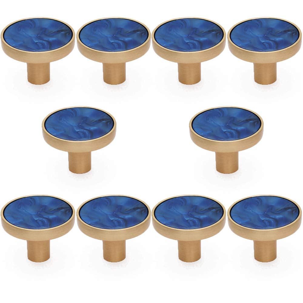 Coqlycot 10 Pack Cabinet Door Knobs 32mm Crack Marble Pattern Round Wardrobe Drawer Handle Hardware with Screw for Kitchen Bathroom Bedroom