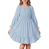 JiAmy Girls Dresses Kids Fall Long Sleeve Smocked Ruffle Tiered Off Shoulder Dress