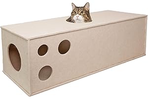 Aberatail Cat Tunnel Hideaway for Indoor Cats - Soft Felt Toy With Interactive Peek Hole, Cave and Cube for Small, Medium, Large Cats