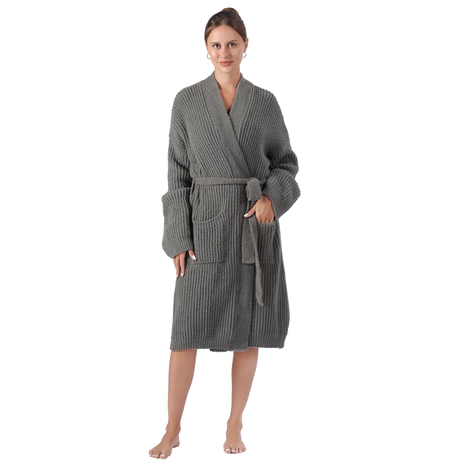 bearberry Cozy Robe Lightweight Soft Plush Robe Vertical Bar Hoodless ...