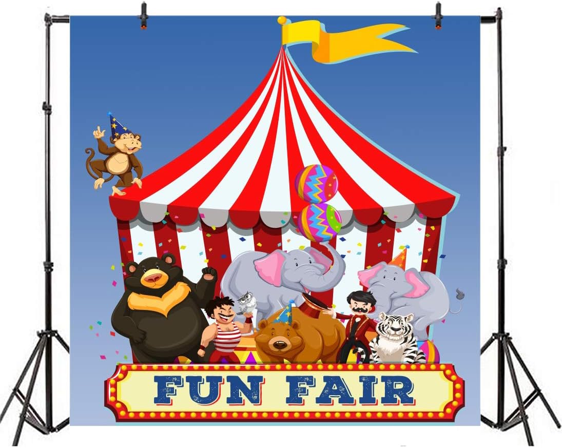 Amazon Com Baocicco 5x5ft Happy Birthday Backdrop Circus Fun Fair Amusement Park Backdrop Cartoon Animals Photography Background Birthday Party Baby Shower Baby Children Adults Portrait Studio Video Prop Camera Photo