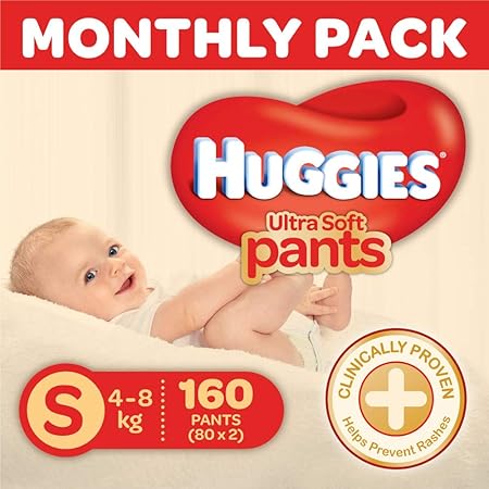 Huggies Ultra Soft Pants Diapers Monthly Pack, Small (160 Count)