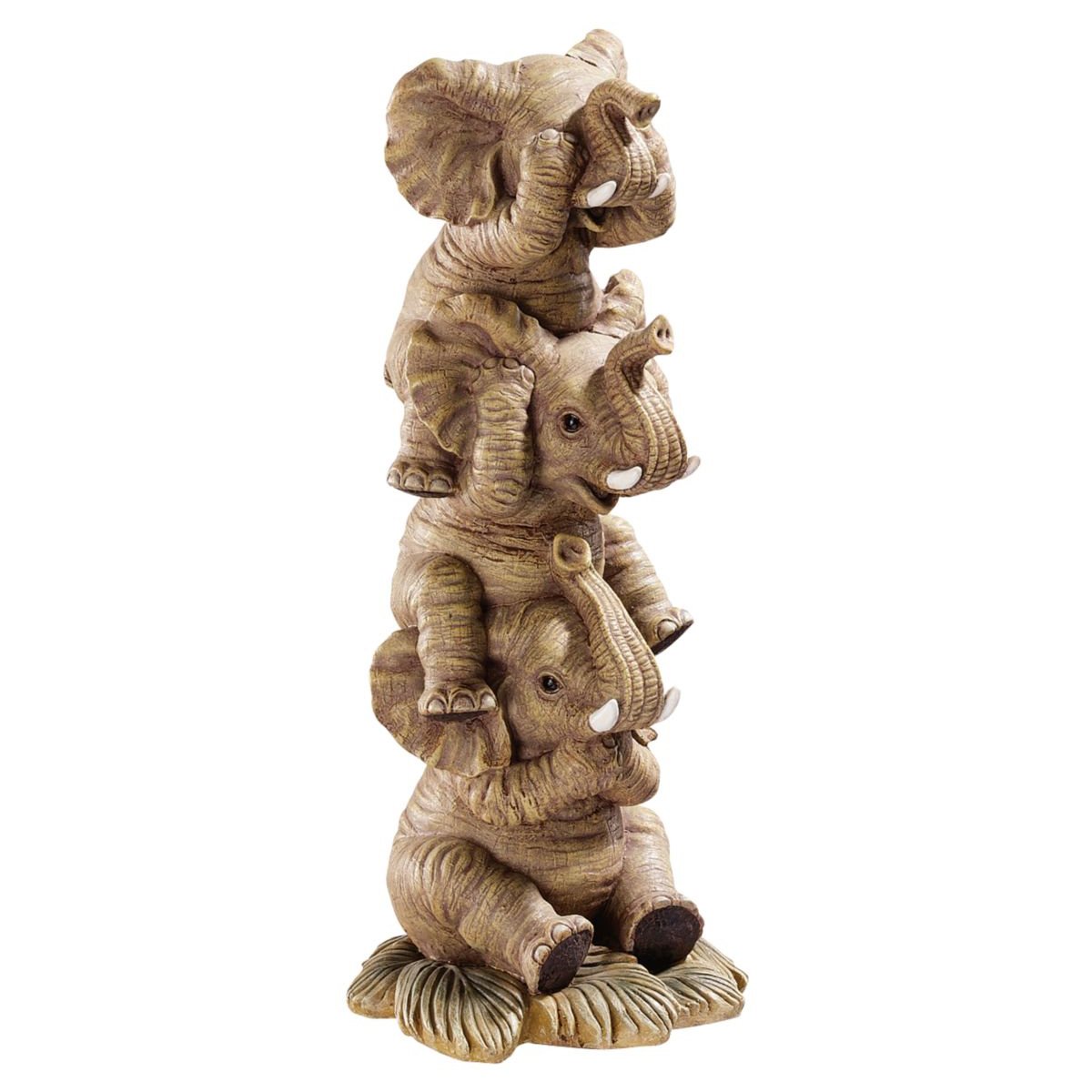 Design Toscano NG33769 Hear-No, See-No, Speak-No Evil Stacked Elephants Collectible Statue, Polyresin, Full Color, 25.5 cm