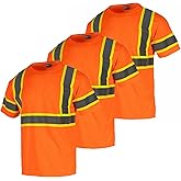 QELIN High Visibility T Shirt for Men ANSI Class 2, Hi Vis Reflective Safety Short Sleeve Work Shirts with Pocket
