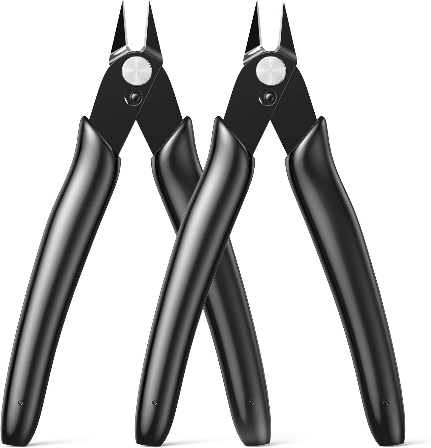 BOENFU Flush Cutter, Side Cutting Pliers, Internal Wire Spring, Zip Tie Cutter 5 Inches, Black - 2 Pack - - 