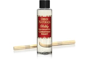Urban Naturals Reed Diffuser Oil Refill Christmas Night, Cinnamon, Pine, Sweet Berries, Cozy Holiday Fragrance, 4 oz + Free Reed Sticks, Made in The USA