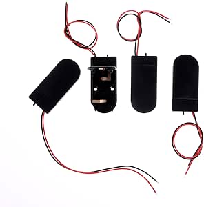 Mini Skater 2 x 3V CR2032 Battery Case Plastic Button Cell Coin Battery Holder/Box with Wire Lead and ON-Off Switch.(Black,4 Pcs)