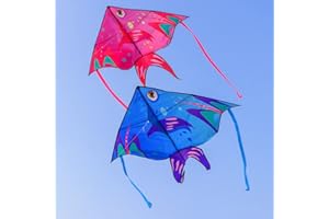 XENTUMI Fish Kite 2 Pack with String, Easter Basket Essentials Kites for Kids & Adults, Easy to Fly, Beach Kite for Kids 4-8 8-12 Girls and Boys Delta Kites for Toddlers Age 3-5
