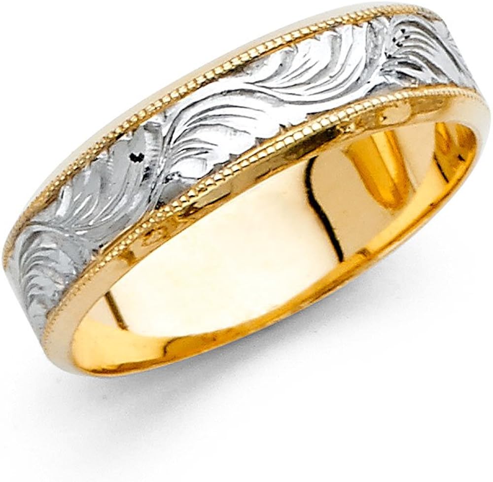 Wedding Band Solid 14k Yellow White Gold Ring Milgrain ...