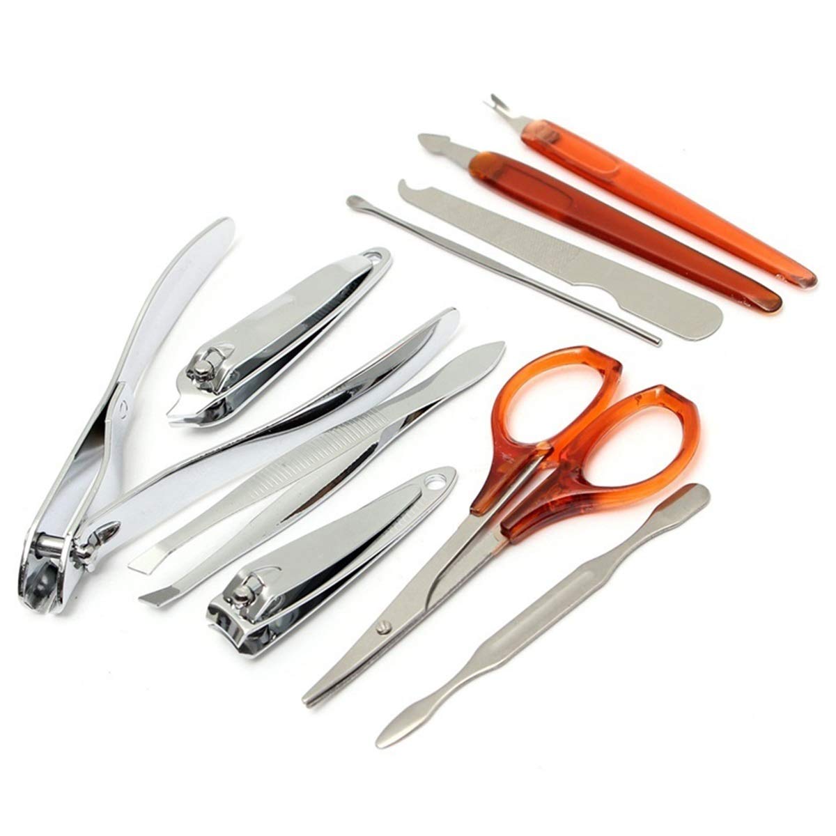 10pcs Pedicure Manicure Kit Stainless Steel Nail Grooming Tools Nail Cuticle Pusher Clippers Nipper with Storage Case : Beauty