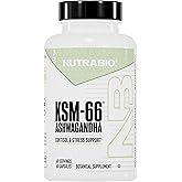 NutraBio Ashwagandha KSM-66 | Ashwagandha Herbal Supplement for Stress, Mood, & Performance | 600 MG of Clinically Studied KSM66 60 Capsules