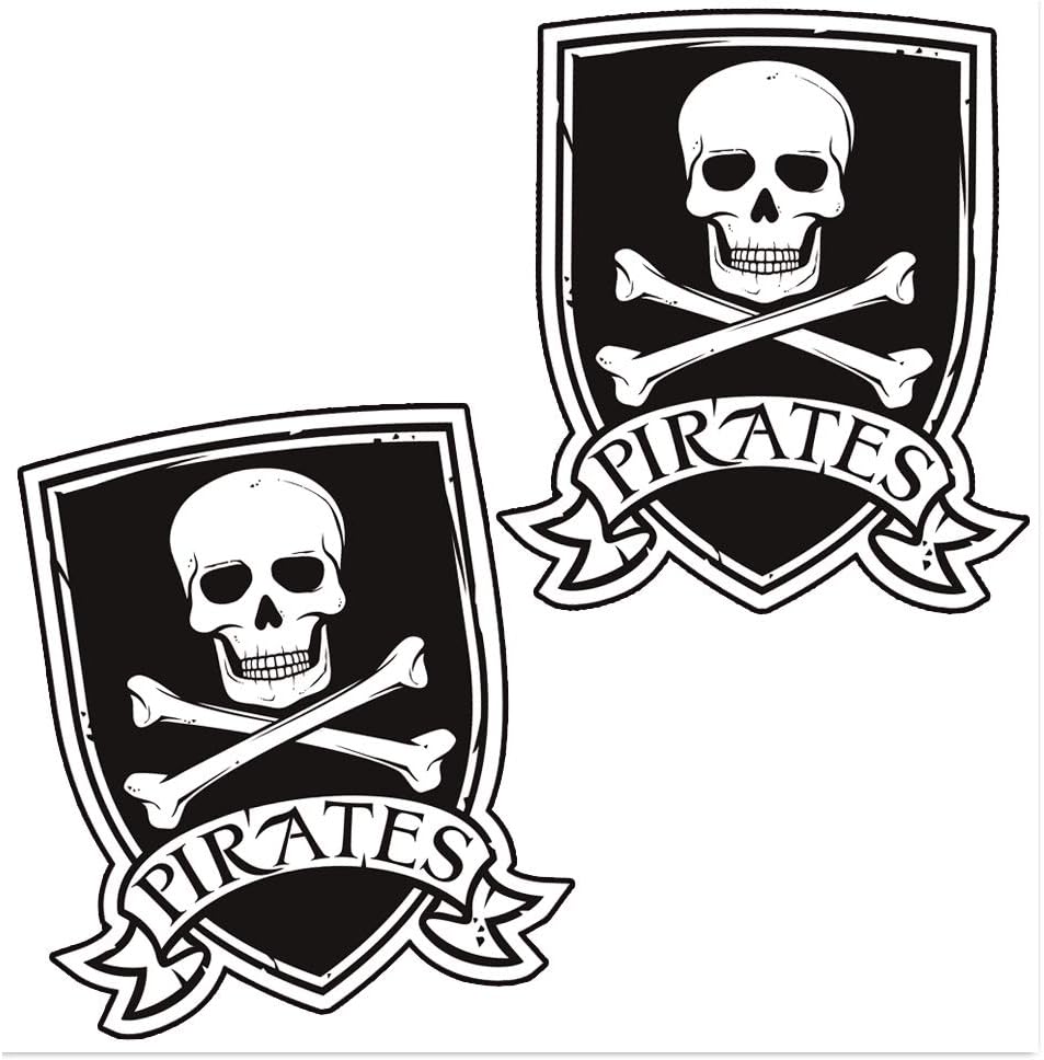 SkinoEu® 2 x Self-Adhesive Vinyl Decal Pirates Flag Jolly Roger Skull and Bones Funny Stickers Car Window Auto Moto Motorcycle Helmet Bike Skate Truck Racing Tuning Laptop iPad Phone B 243