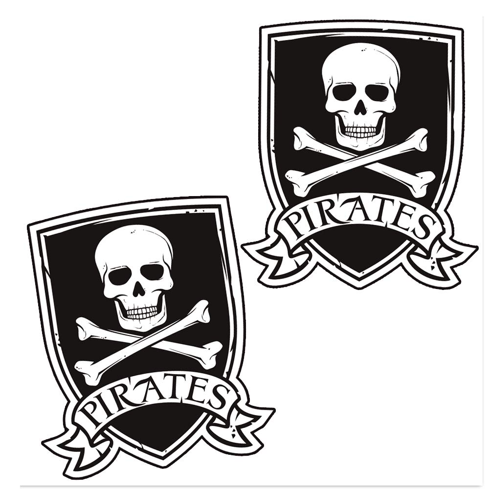 SkinoEu® 2 x Self-Adhesive Vinyl Decal Pirates Flag Jolly Roger Skull and Bones Funny Stickers Car Window Auto Moto Motorcycle Helmet Bike Skate Truck Racing Tuning Laptop iPad Phone B 243