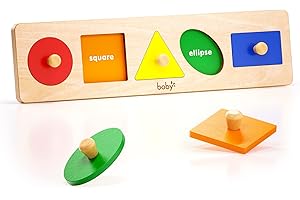 BOBY FOR YOUR BABY Boby Montessori Colorful Geometric Shapes Puzzle Board for Toddlers 1-3 Years | Wooden Knob Peg Baby Puzzles for 12-24 Months Early Learning Educational Toy