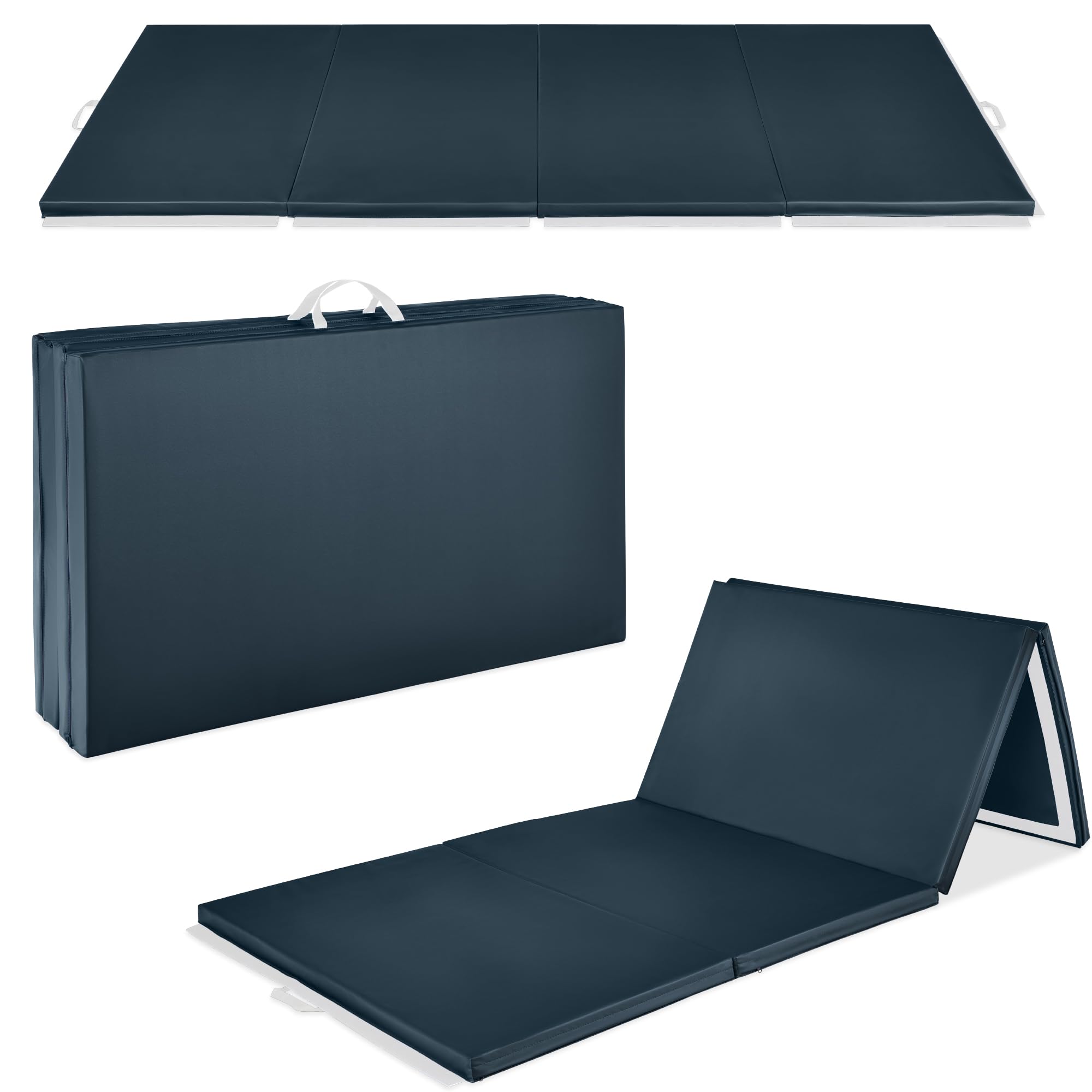 Best Choice Products 10ftx4ftx2in Folding Gym Mat 4-Panel Exercise Gymnastics Tumbling Workout Fitness Floor Mats w/Carrying Handles - Eclipse Image