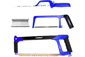 JUGREAT Professional Hacksaw Frame Set (Standard,Junior,Mini Hacksaw) with BI-Metal Hacksaw Blades and Aluminum Mitre Box.Heavy Duty Frame Hand Saw For Metal, Wood,PVC,Indoor And Outdoor Use