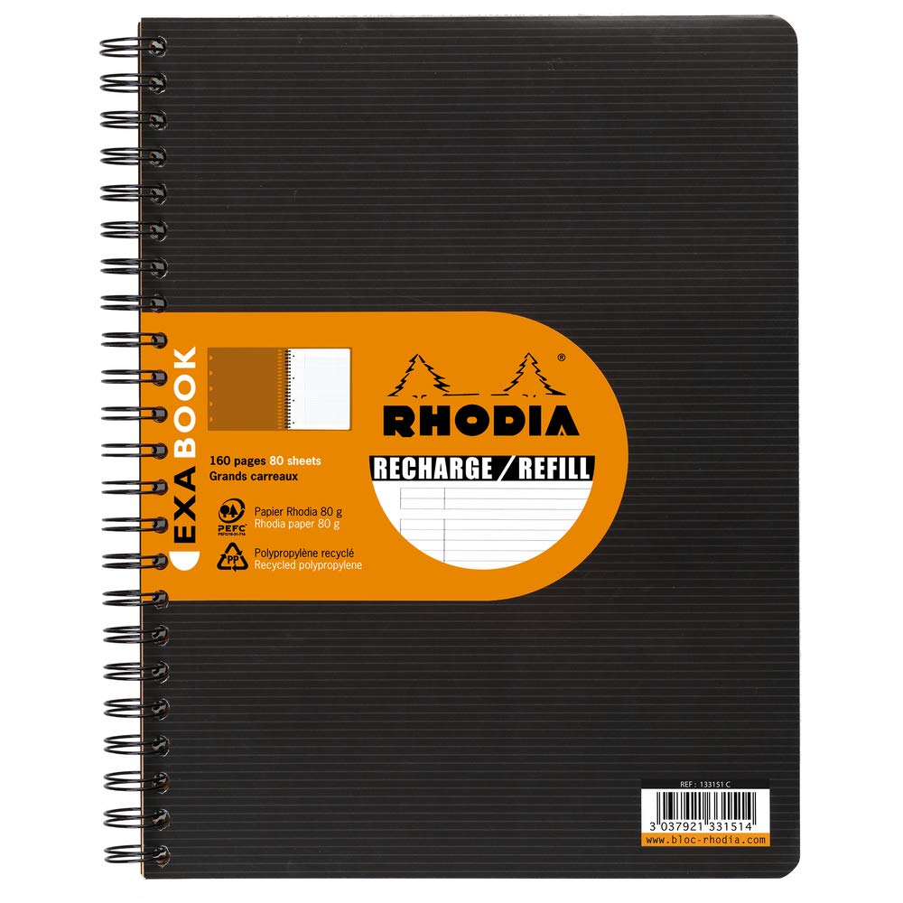RHODIA 133146C - Refill Notebook for Exabook Black A4+ Organization Notebook | Lined | 160 Detachable pages Perf. 4 Holes - Clairefontaine Paper 80g - Rhodiactive