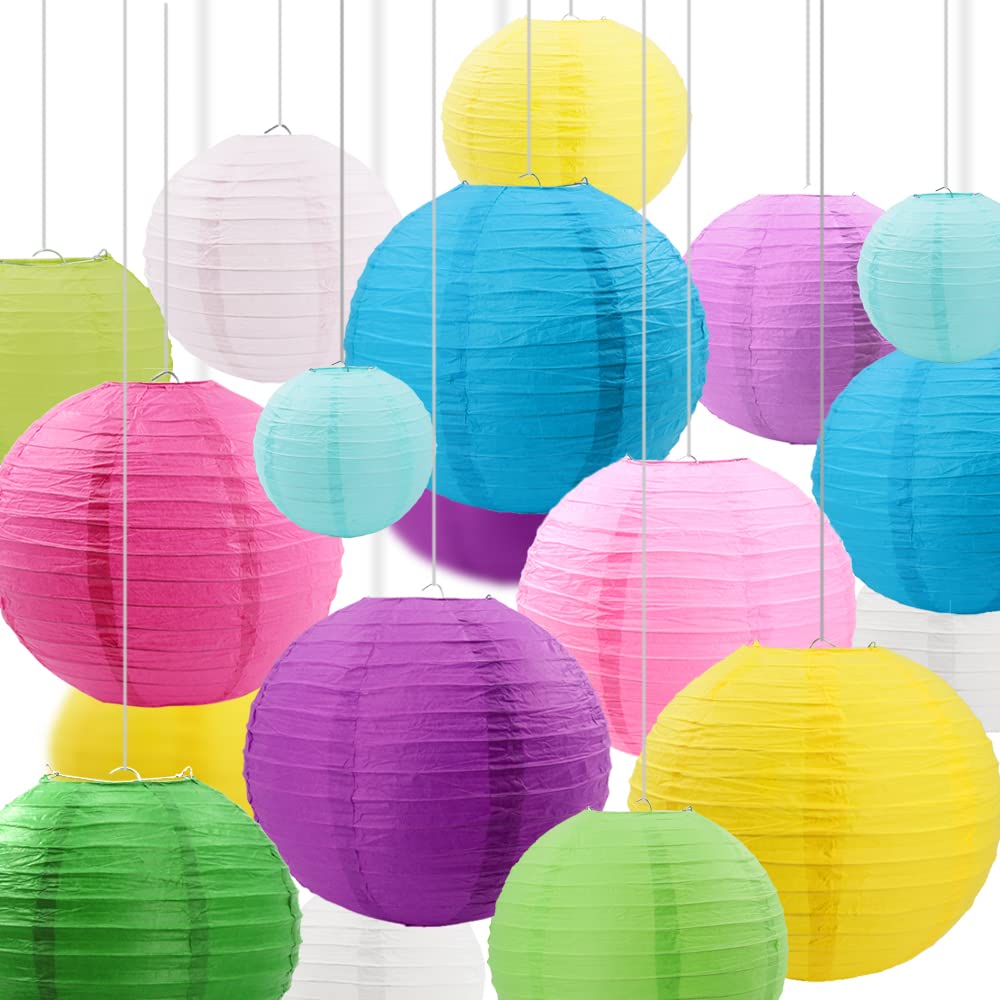 Newthinking 20PCS Hanging Paper Lanterns, 6" 8" 10" 12" Round Colourful Paper Lantern Decorations with Hanging Line for Weddings Decoration, Indoor and Garden Party Decoration — image 1
