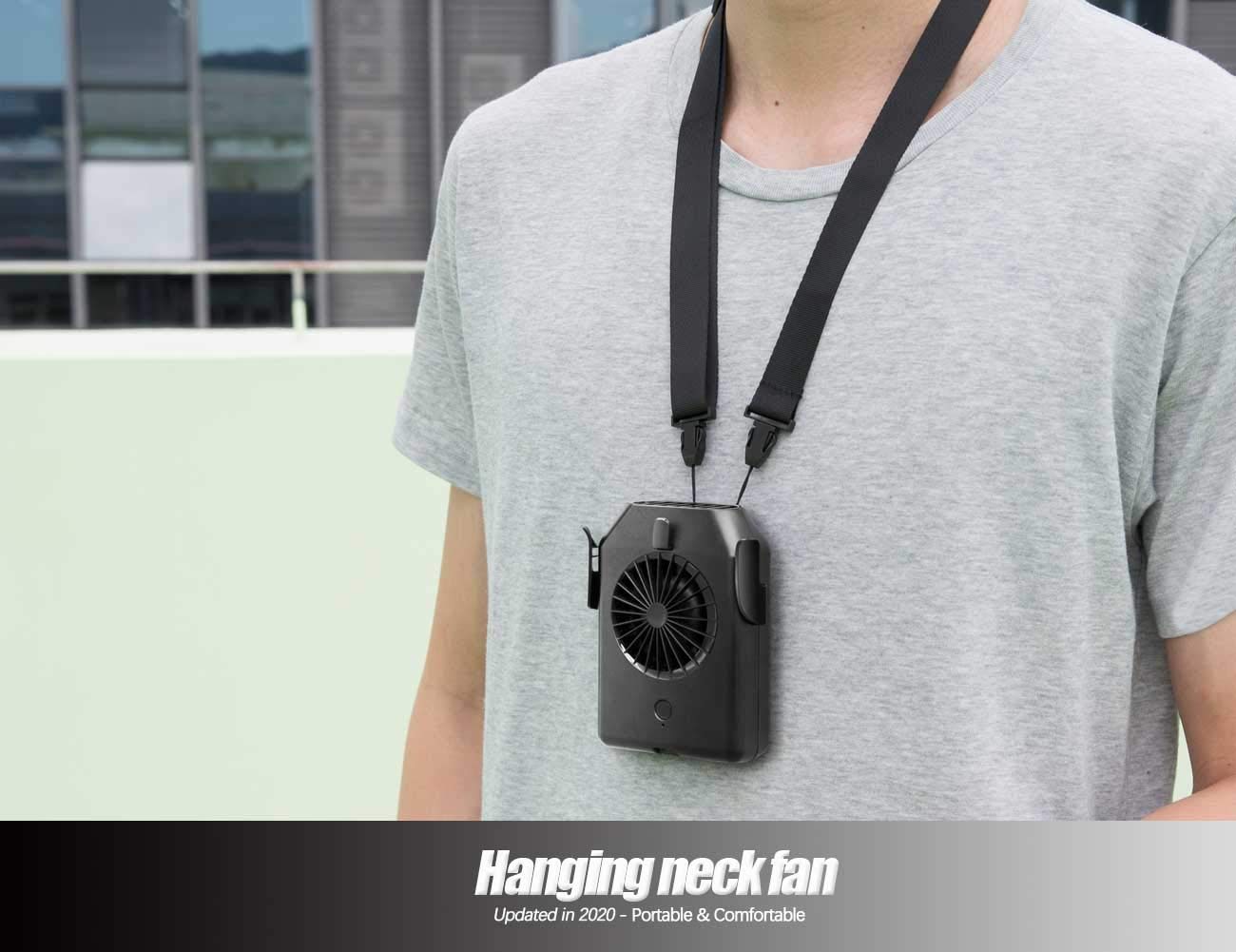 Viniper Waist Clip Fan, Portable Necklace Fan : 5-22 hours Work, 3 Speeds, Rechargeable Battery Operated & Personal Waist Fan Suit for Sport, Work Outdoor (Black)