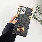 ZXFUNLGPE Compatible with iPhone 15 Pro Max Case with Metal Logo,Luxury Designer Elegant Soft TPU Leather Bumper Shockproof Protective Cover Case for iPhone 15 Pro Max 6.7"(Black)