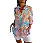 Fashion Summer Shirts Oversized V Neck Basic Vintage Floral Graphic Dressy Button Down Stylish Hawaiian Holiday Outfits