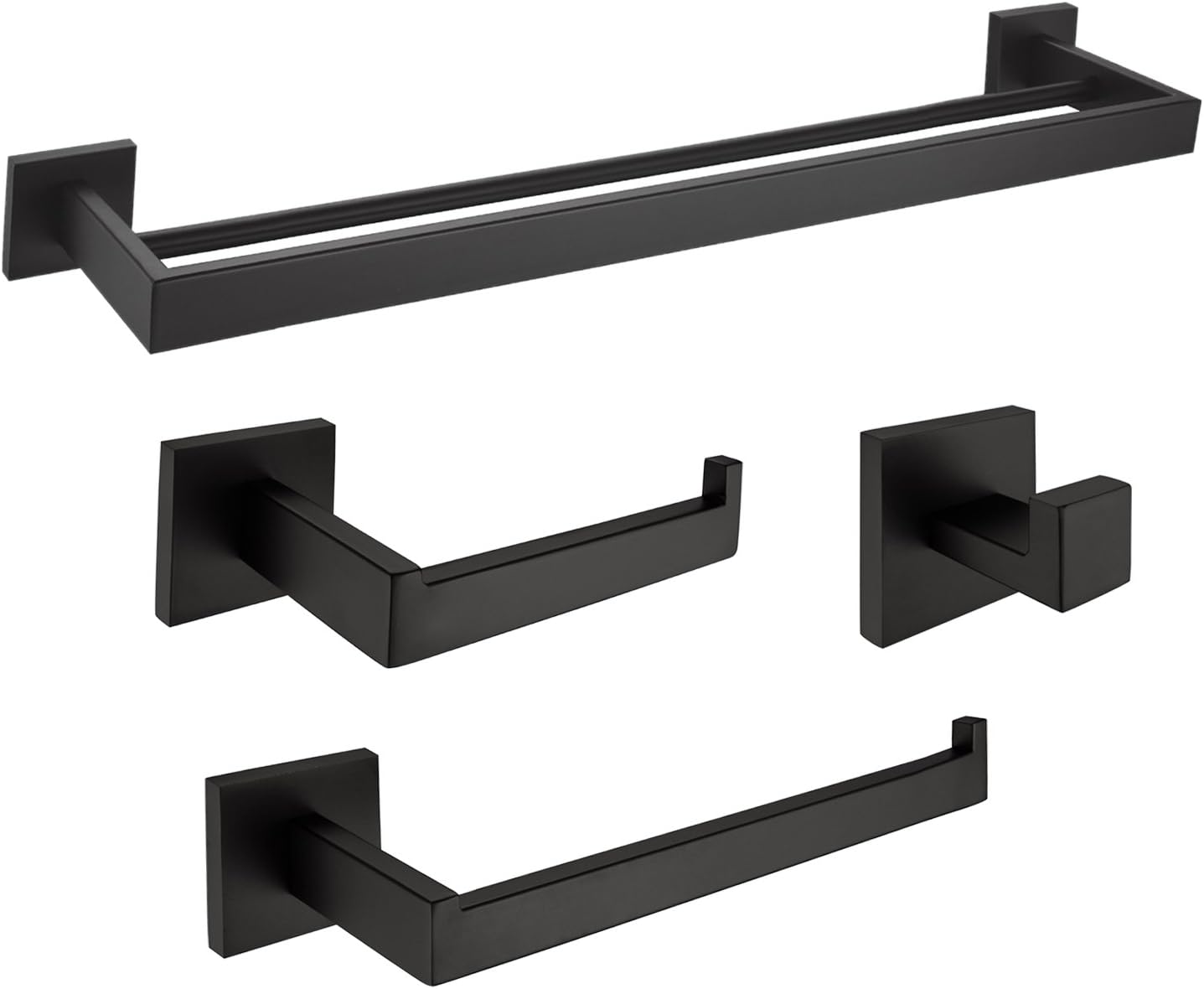 Nolimas Classic 4-Piece Black Bathroom Hardware Set Towel Hook Double Towel Bar Toilet Paper Holder Tower Holder, SUS 304 Stainless Steel Matte Wall Mounted Bathroom Accessories Sets