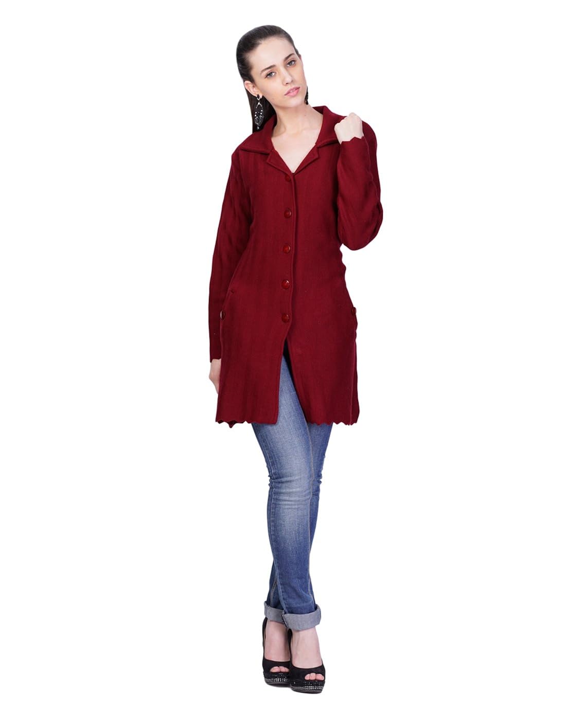 montrex maroon designer long coat for women