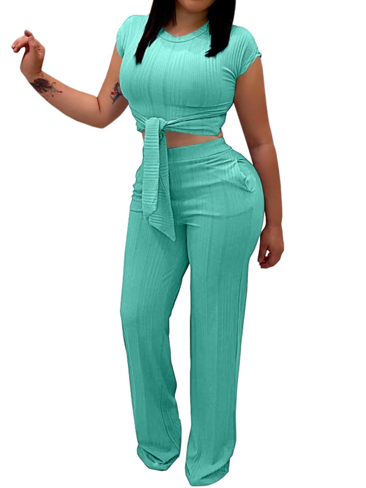 Boho Two-Piece Crop Top and Wide-Leg Pants Set for Effortless Summer Style