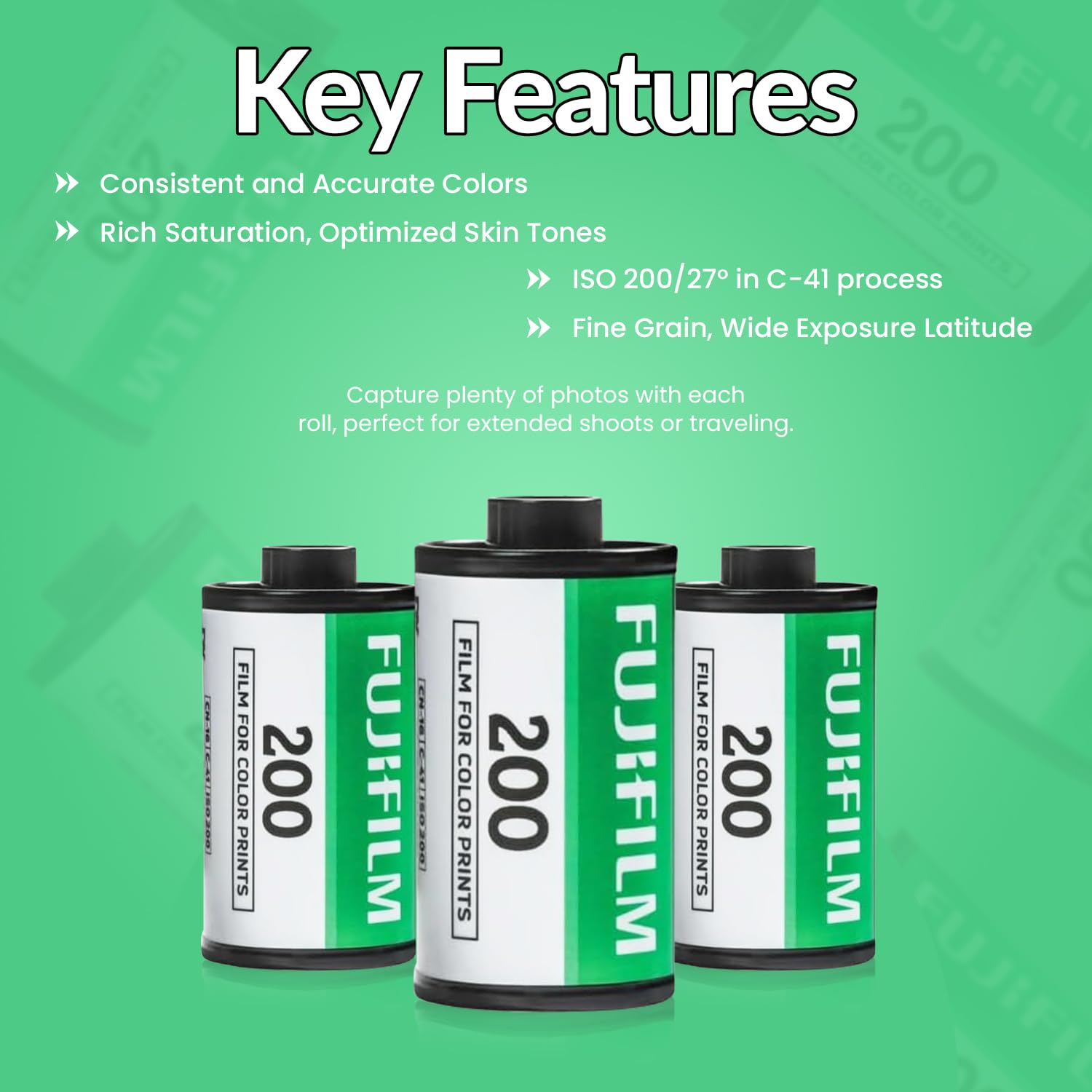 FUJIFILM 200 Color Negative Film (35mm Roll Film, 36 Exposures, 3-Pack) + BluebirdSales Microfiber Cleaning Cloth Bundle