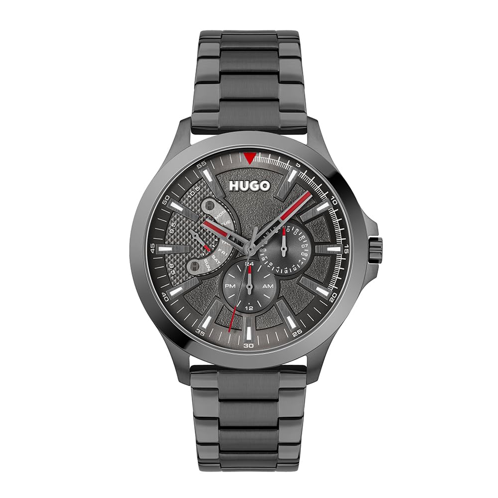 HUGO Analogue Multifunction Quartz Watch for Men #LEAP Collection with Grey Stainless Steel Bracelet - 1530247