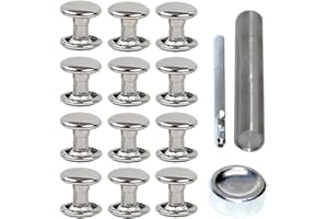 MEGOTO 80sets Stainless Steel Leather Rivets with Tools Kits Double Cap Rivet Tubular Metal Studs Repairs Decoration Craft Accessories for Leather Craft Clothes Shoes Bags Belts (12mm Silver with Tools)