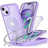Cavor for iPhone 13/14 Case,Compatible with Magsafe,for iPhone 14 Phone Case with Screen Protector, Built in Screen Protector, Stand,Protective-Purple