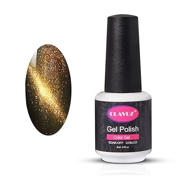 Amazon Com Clavuz Black Gold Glitter Gel Nail Polish Cat Eye