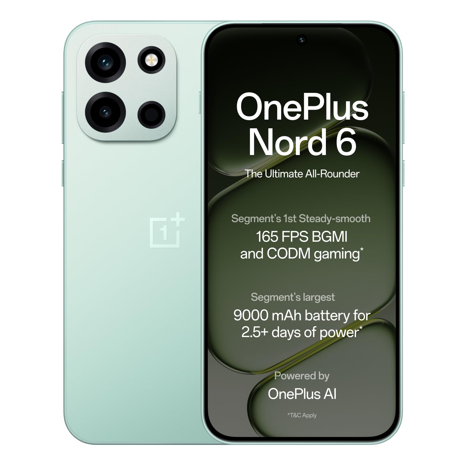 OnePlus Nord 6 | 12GB+256GB | Mint Green | Snapdragon 8s Gen 4 | Segment's First Stable 165FPS Gaming | Segment's Largest 9000mAh Battery | Most Complete IP Rating | Personalized AI