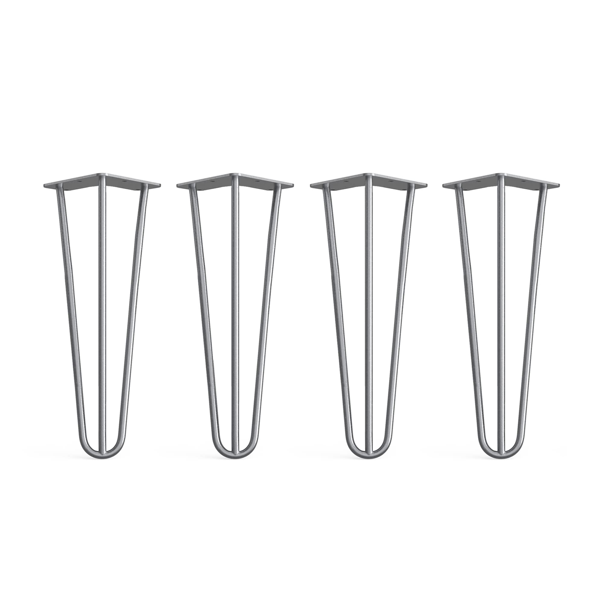 4 x Hairpin Legs from DT IRONCRAFT - 35cm 3 Rod / 10mm, Bare Steel - Coffee Table, Side Table Legs with Floor Protector Feet & Screws
