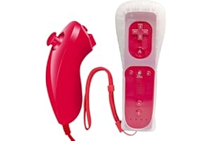 Wii Remote Controller,Wii Controller With Nunchuck Compatible with Wii/Wii U Console (Red)
