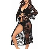 Women's Lace Cardigan Floral Crochet Sheer Beach Cover Ups Long Open Kimono