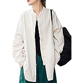 Aeneontrue Women's Linen Oversized Blouses Vintage Long Sleeve Jackets Loose fit Chinese Frog Shirts