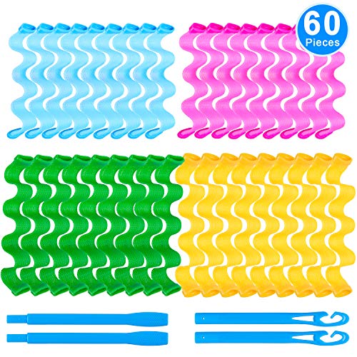 Duufin 60 Pcs Wave Hair Curler Rollers Heatless Water Ripple Curlers Magic Hair Rollers DIY Hair Style Tools Set for Women and Girls (Bonus: 2 Pcs Hooks)