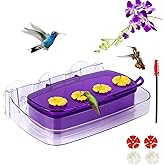 HCGADON Window Hummingbird Feeder with Strong Suction Cup, Plastic Hummingbird Feeders for Outdoors, Built-in Moat,Easy to Clean and Refil (10oz) (1, Purple)