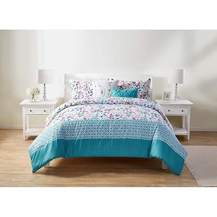 Amazon Com 5 Piece Eclectic Style Aqua Blue Pintuck Comforter Set