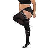 HONENNA Plus Size Thigh High Stockings, Semi Sheer Stay Up Lingerie Lace Top Pantyhose for Curvy Women
