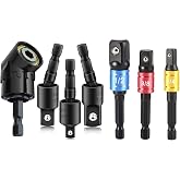 7Pc Impact Socket Adapter Set 1/4 3/8 1/2 Drive 360&deg; Rotatable | Extension Drill Bit Socket Wrench Adapter ，105 Degree Right Angle Drill Attachment for Household Workplace Industry