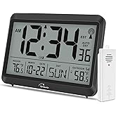 WallarGe Atomic Clock with Indoor Outdoor Temperature - 8.5'' Digital Clock Battery Operated, Self-Setting, 4 Time Zones, DST