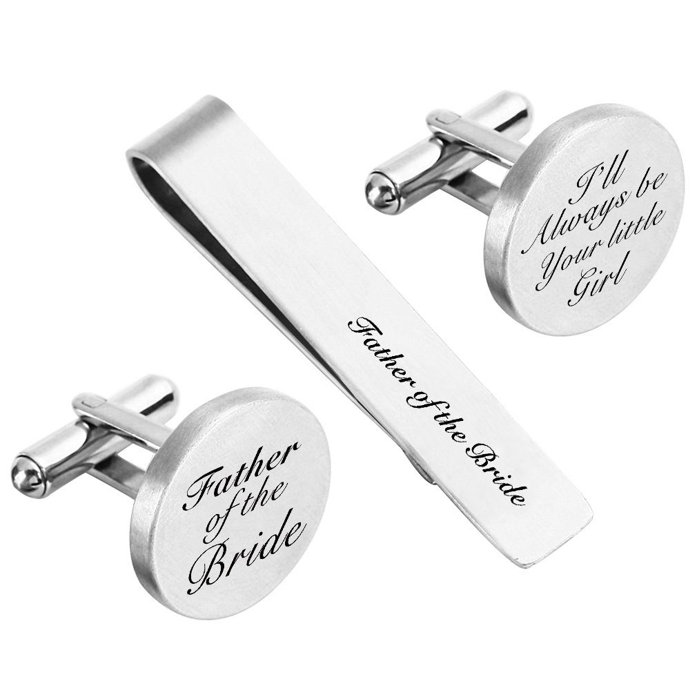 Father of the Bride Cufflink Engraved Text Personalized Wedding stepfather stepdad Tie Clip Tack ZUNON, 19mm, Silver plated, cinnabar
