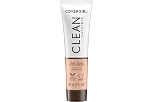 COVERGIRL Clean Invisible Foundation Makeup, Dewy & Glowy Finish, Buildable Coverage, Skin-Like Smooth Look, Vegan, Creamy Natural, 1oz