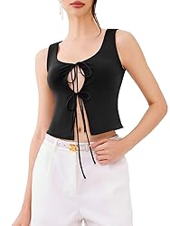 REORIA U-Neck Adjustable Tie-Front Crop Tank Top