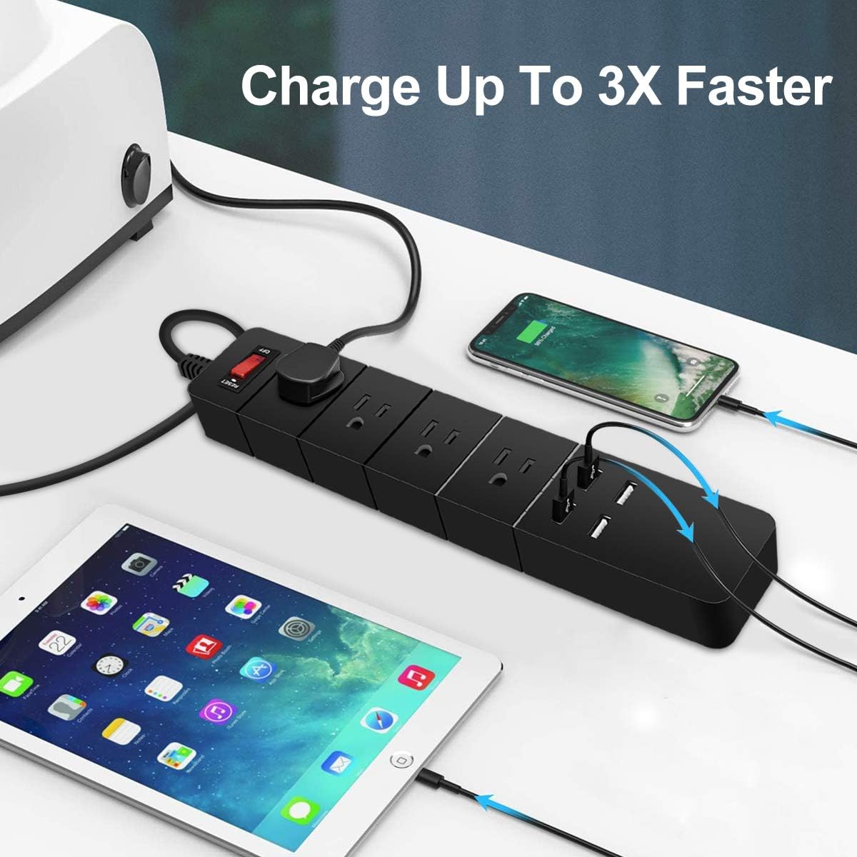 Power Strip with USB, Duvik Surge Protector, 4 Outlet & 5.5Ft Heavy Duty Long Cord, for Home, Office & Nightstand Charging Station- Black: Home Audio & Theater