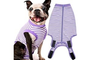 Sychien Dog Recovery Suit Female Spay Male Surgery Recovery X-Large Shirt,Soft Combed Cotton Surgical Puppy Suit,XL Purple-White Striped